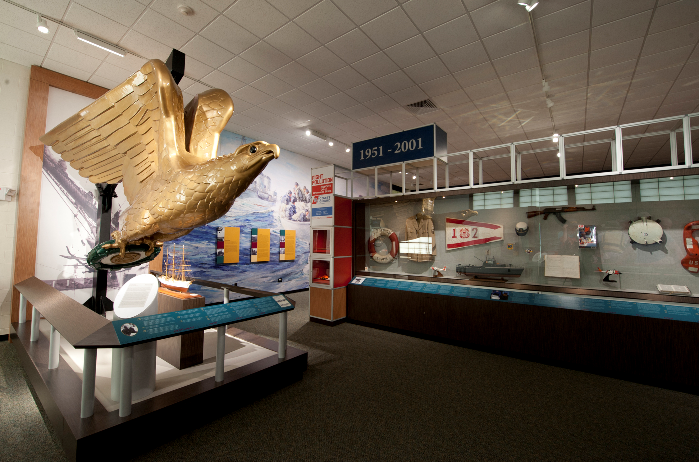 A view of the Coast Guard Museum's Exhibition Floor and EAGLE figurehead