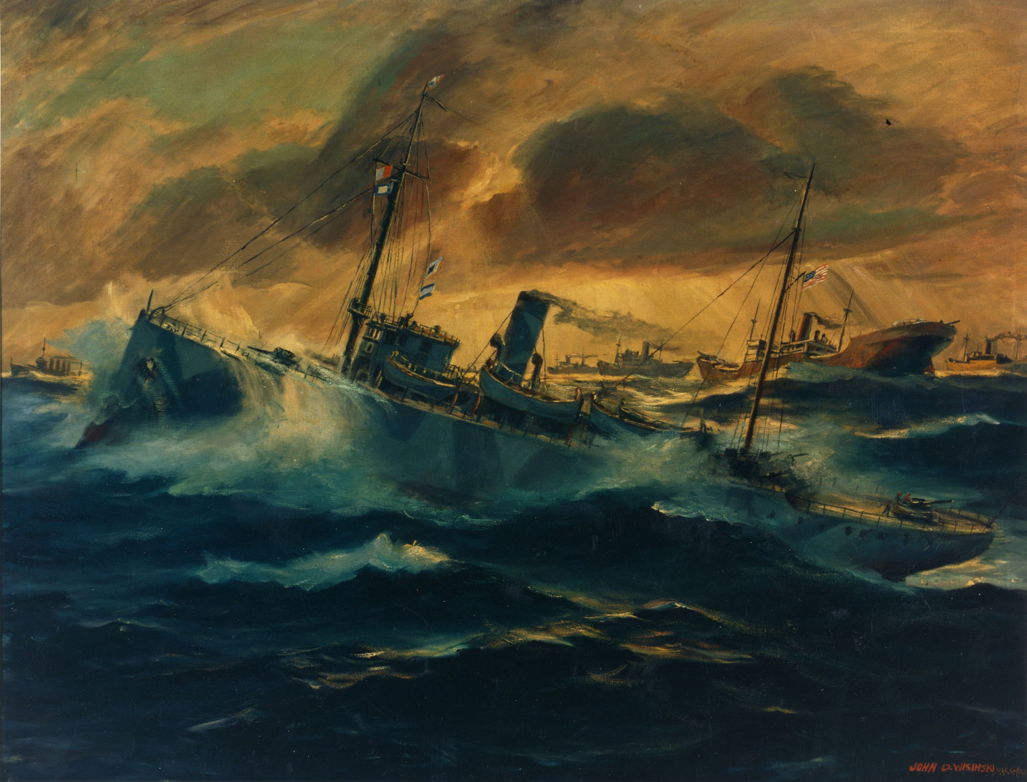 11.	Painting of a World War I cutter on high seas convoy escort duty by noted marine painter John Wisinski. (Coast Guard Collection)