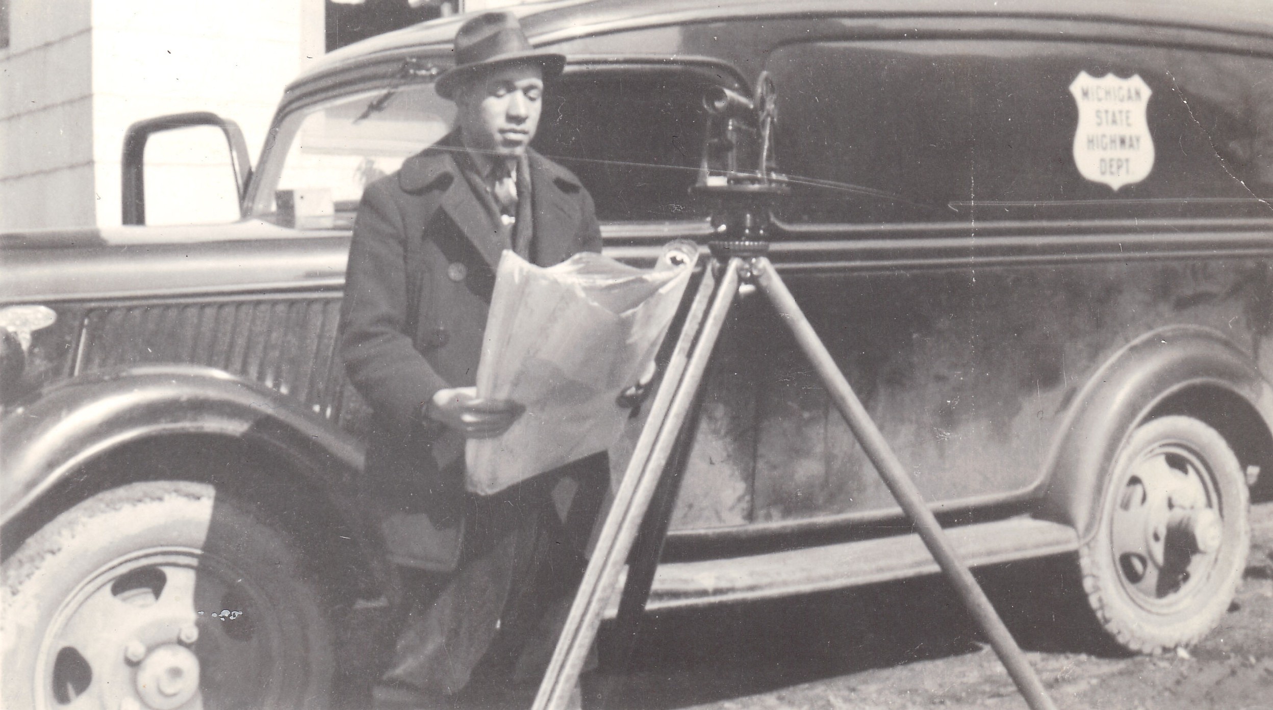 2. A pre-war photograph of civil engineer Joseph Jenkins on the job for the Michigan State Highway Department. (photo courtesy of the Jenkins Family) 2. A pre-war photograph of civil engineer Joseph Jenkins on the job for the Michigan State Highway Department. (photo courtesy of the Jenkins Family)