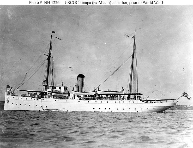 Pre-war photograph of Tampa showing the cutter’s normal white paint scheme. (U. S. Navy)