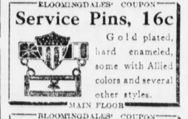 A Bloomingdale’s Department Store advertisement for pins. (The (N.Y.) Evening World, April 25, 1918)